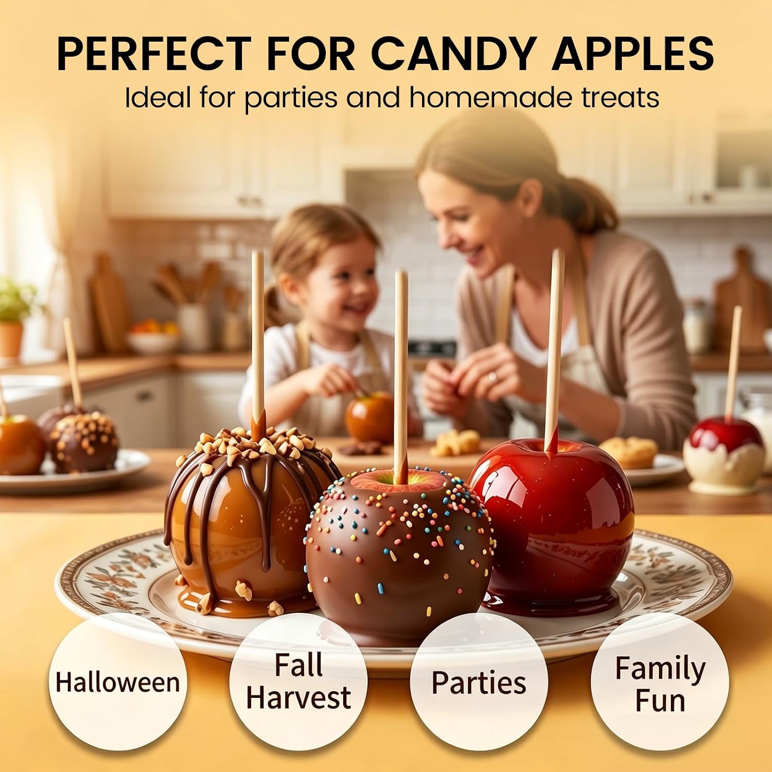 HANSGO 100PCS Candy Apple Sticks, 5 mm 6.25 inch Bamboo Skewers for Caramel Apple Cotton Candy Sticks Lollipop BBQ Corn Dog