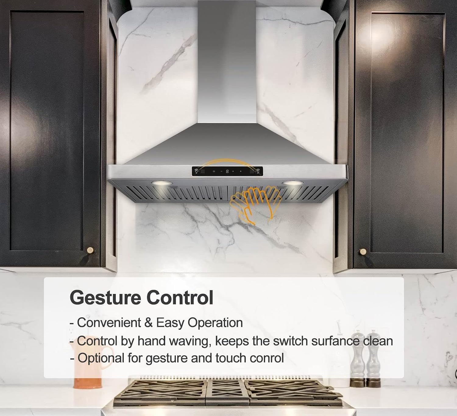 36 Inch Wall Mount Range Hood, Stainless Steel 800CFM DC Motor