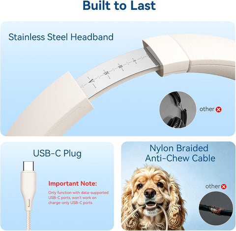 USB C Wired Over Ear Headphones for School with Mic, Volume Control, Beige