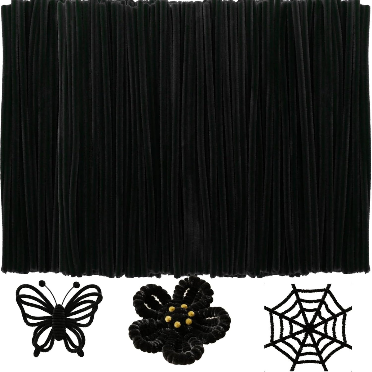 Black Pipe Cleaners Craft Bulk,Arts Crafts,100PCS Chenille Stems,Christmas Gifts Toys for Ages 8-13,Halloween Decorations Art Supplies for Projects Creative DIY Room Decor,Crafts for Adults