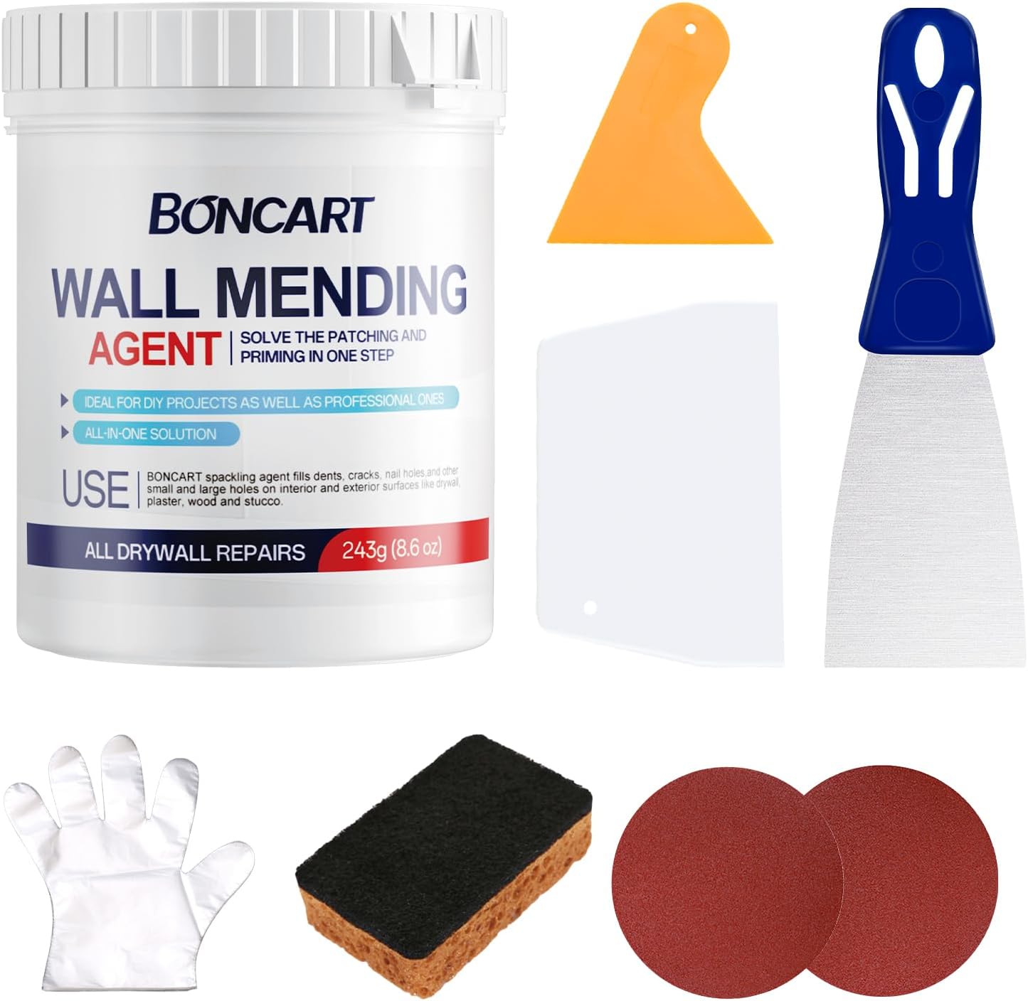 BONCART 8.6Oz Drywall Patch Repair Kit – Professional All-in-1 Tool Set