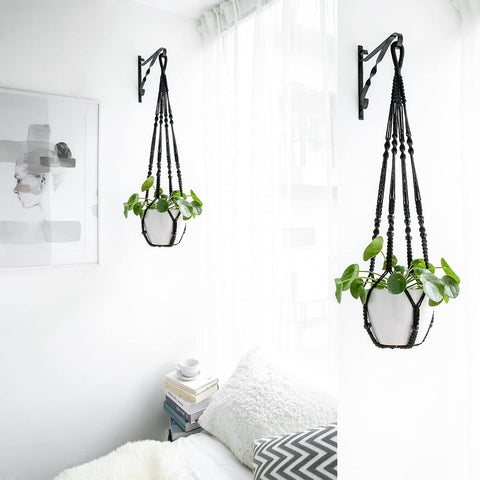 Mkono Macrame Plant Hanger Indoor 35 Inch Hanging Planter Basket Black 1Pc
