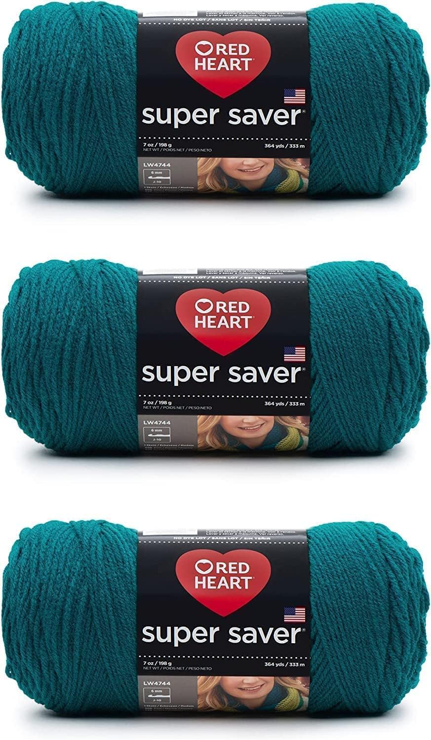 Red Heart Super Saver Yarn for Crocheting & Knitting, Real Teal, 3-Pack