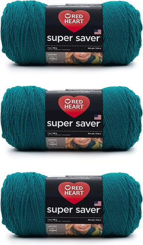 Red Heart Super Saver Yarn for Crocheting & Knitting, Real Teal, 3-Pack