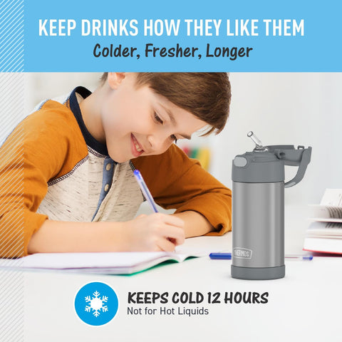 THERMOS FUNTAINER Water Bottle with Straw, 12oz, Grey