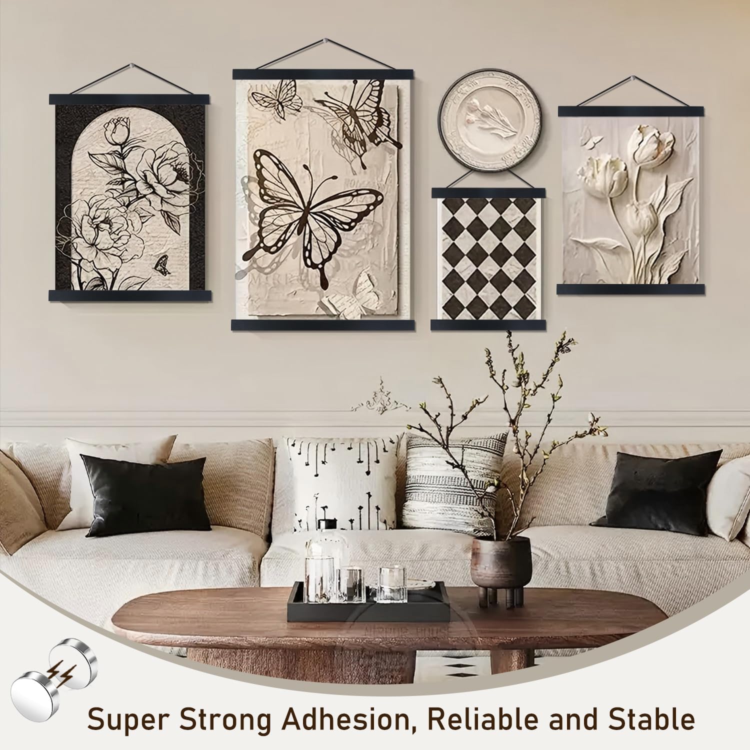 Artmag Magnetic Poster Hanger Frame, 27x40 27x41 27x32 Light Wood Wooden Magnet Canvas Artwork Print Poster Hangers Frames Hanging Kit (Black, 27")