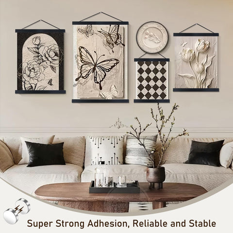 Artmag Magnetic Poster Hanger Frame, 27x40 27x41 27x32 Light Wood Wooden Magnet Canvas Artwork Print Poster Hangers Frames Hanging Kit (Black, 27")