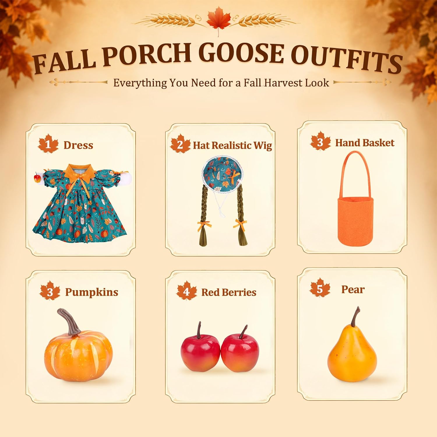 Fall Porch Goose Outfit Farmer Girl Goose Clothes for 23 Inch Porch Statue
