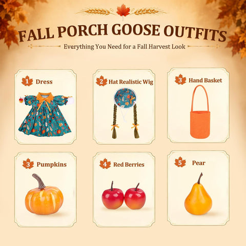 Fall Porch Goose Outfit Farmer Girl Goose Clothes for 23 Inch Porch Statue