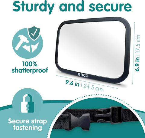 Onco Baby Car Mirror for Rear Facing Seats - Triple Award Winning, Non-Slip