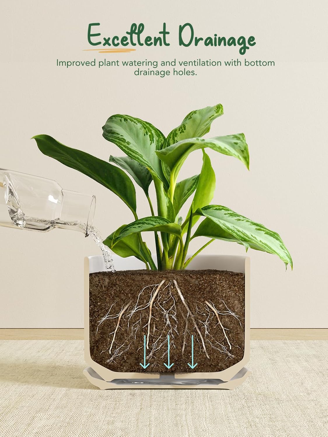 LE TAUCI 10 inch Plant Pot, Ceramic Pots for Plants, White