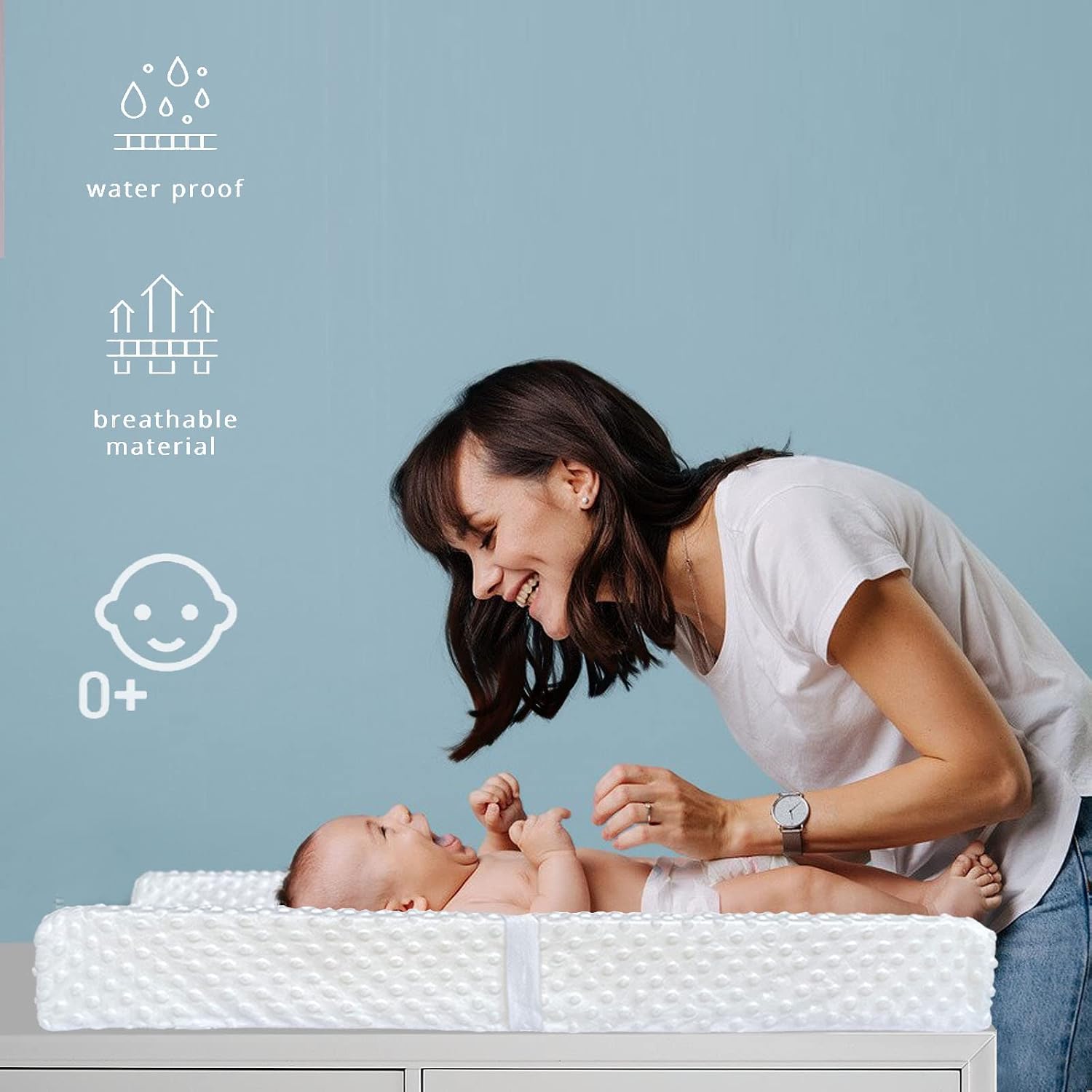 YENING Waterproof Baby Diaper Changing Pad for Dresser with Washable Cover Contoured Changing Table Pad 31.5" x 16" White