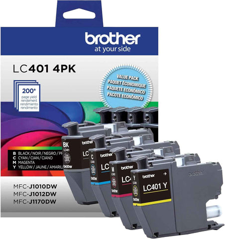 Brother Genuine LC4014PKS Standard Yield 4-Pack Ink Cartridges – Includes 1 Cartridge Each of Black, Cyan, Magenta and Yellow