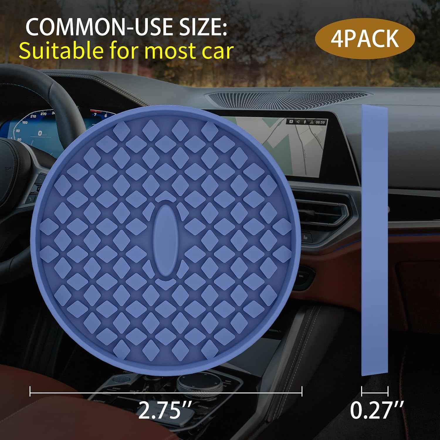 ME.FAN Car Cup Coasters [4 Pack] Silicone Car Coasters/Cup Mats, Non-Slip Recessed Car Interior Accessories Navy Blue