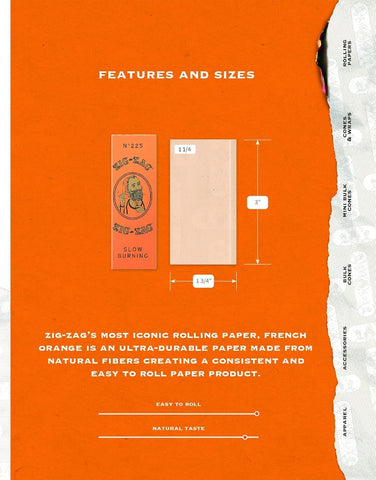ZIG-ZAG Rolling Papers French Orange 1 1/4 Size 48 ct display