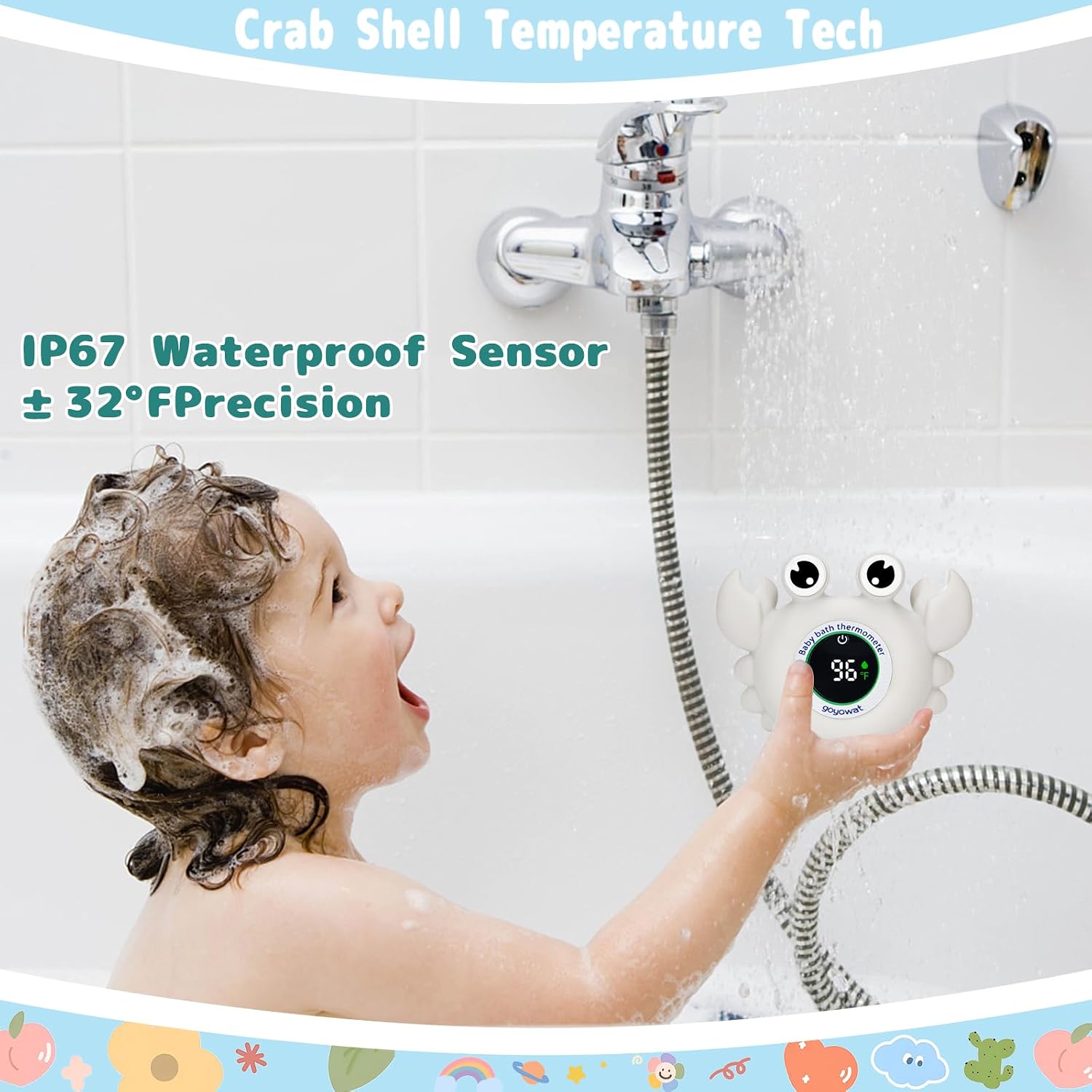 Baby Bath Thermometer Water Temp Safety for Bathtub,Room Essential Crab Toy