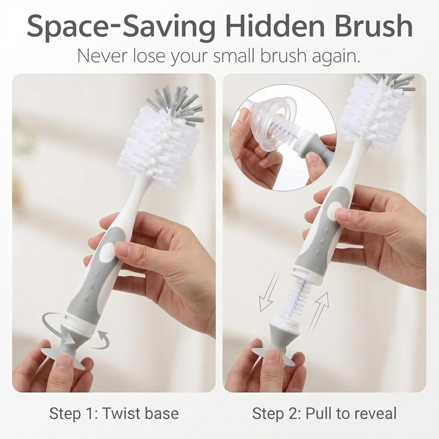 Ariseno 7-in-1 Baby Bottle Cleaner Set, Including Nylon & Silicone Bottle Brush, Cap, Straw & Nipple Brushes, BPA-Free (Gray)