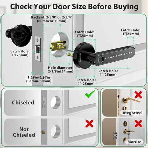 Fingerprint Door Lock Biometric Door Knob with Keypad Keyless Entry, Door Locks for Bedrooms, Home Hotel Office Apartment Black