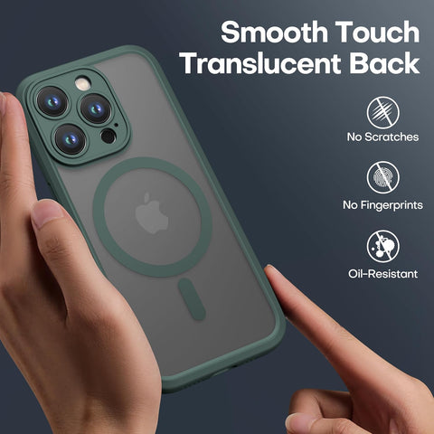 ImpactStrong Magnetic Guard Designed for iPhone 15 Pro Case [Camera Protection] [Military Grade Drop Tested] [Compatible with MagSafe] Slim Translucent Matte Phone Case (6.1") - Dark Green