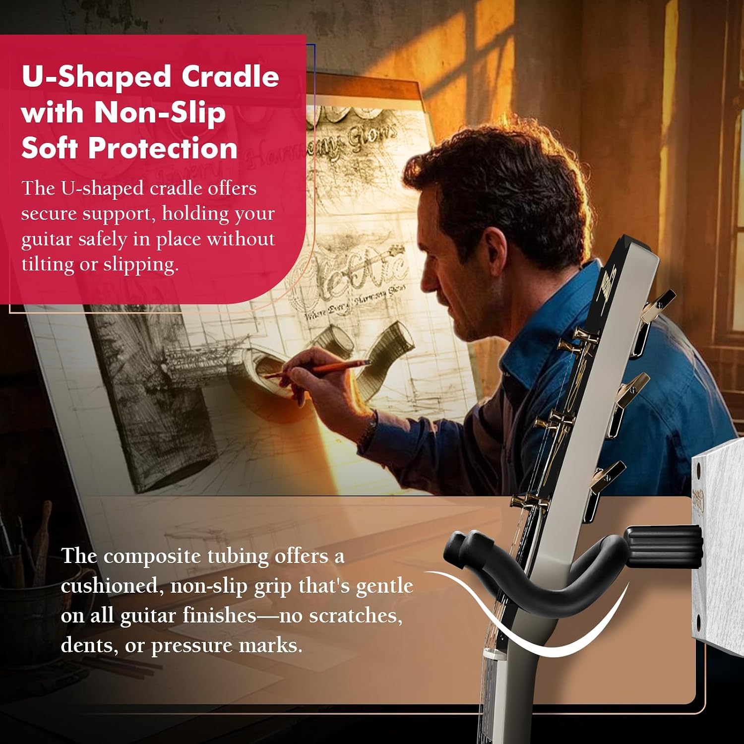 Guitar Wall Hanger 2 Pack U-Shaped White Mount