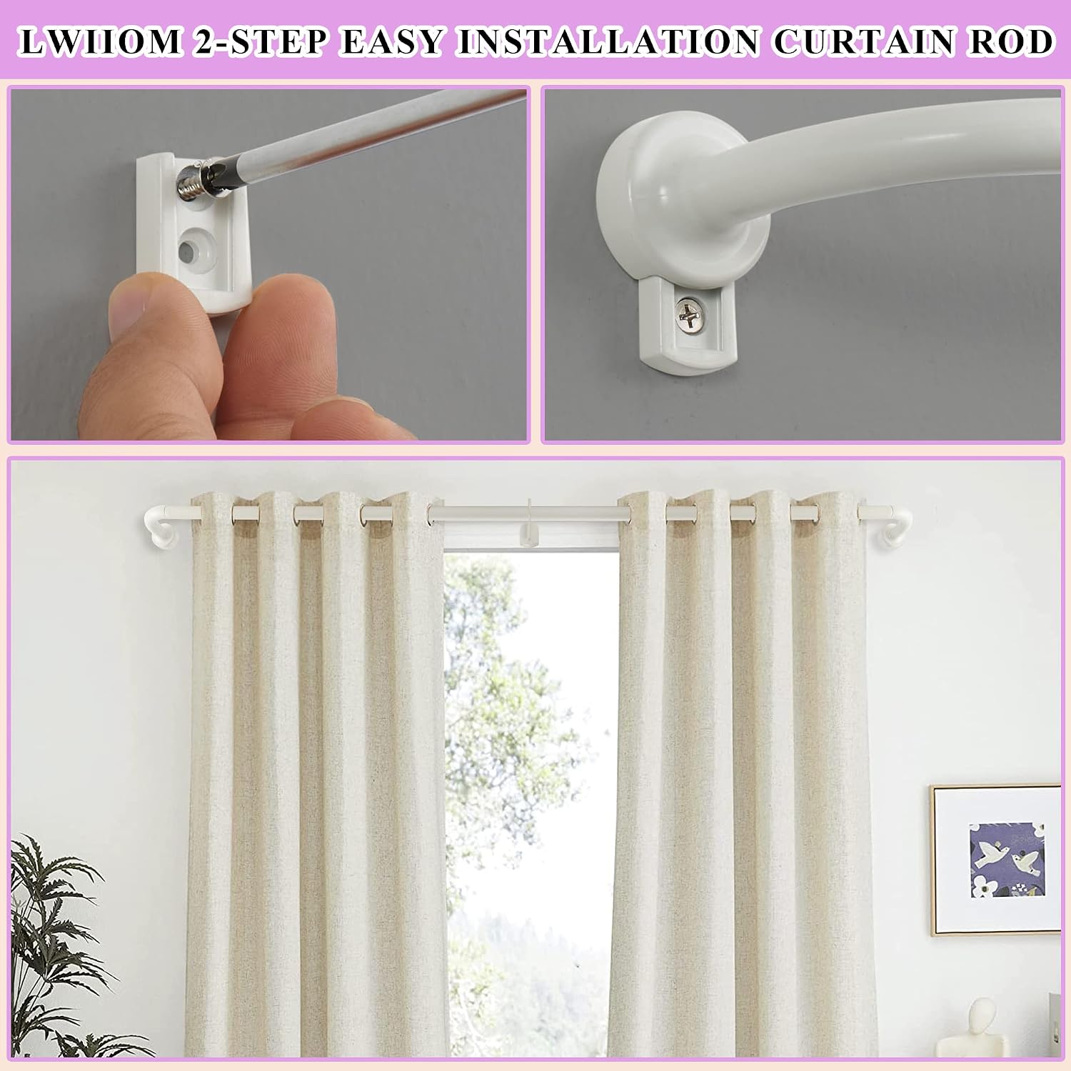 White Disc Curtain Rods, 84-144 Inches Window Curtain Rod,Adjustable Room Darkening Drapery Rod with Aluminum Finials and Brackets,Wrap Around Design