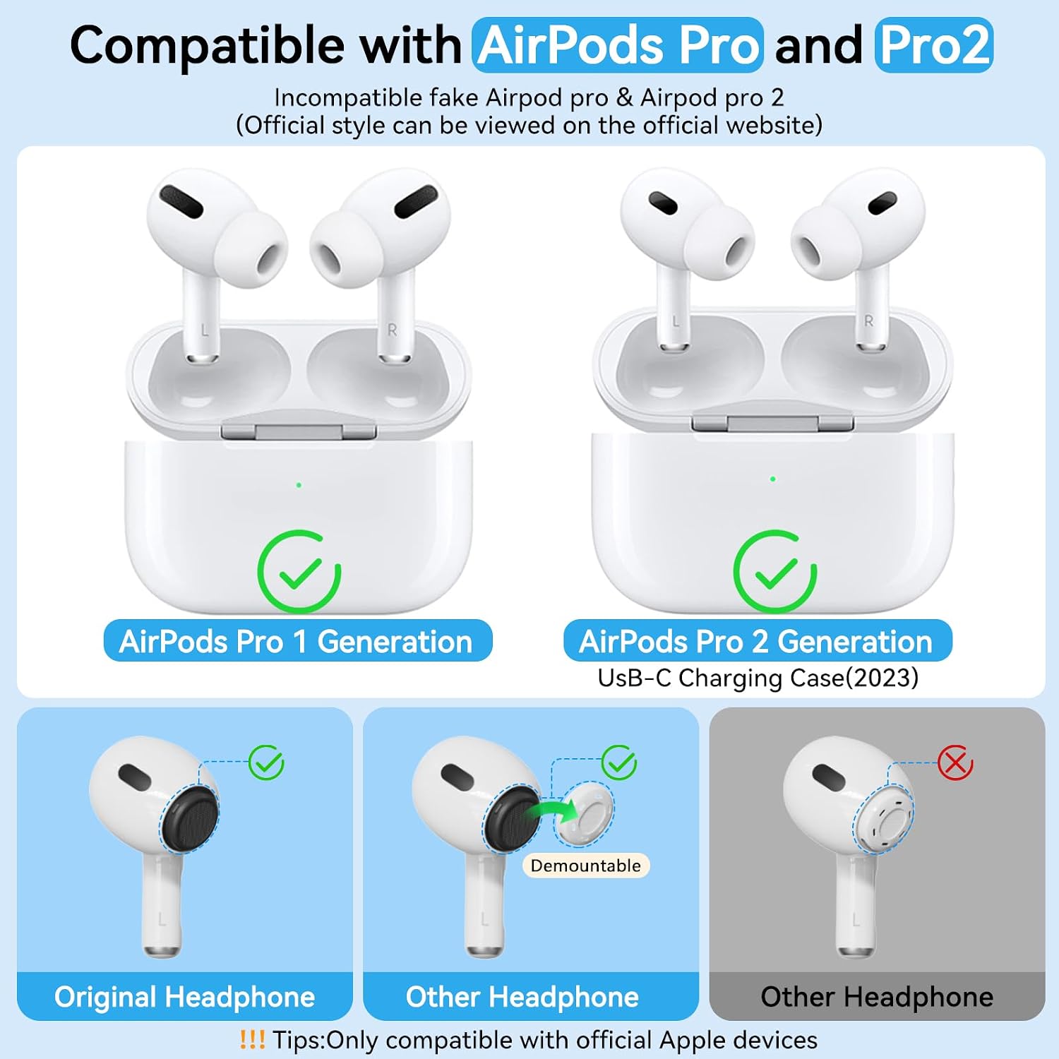 Pohgelan for AirPods Pro 2nd/1st Replacement Ear Tips(Medium)-Whiite