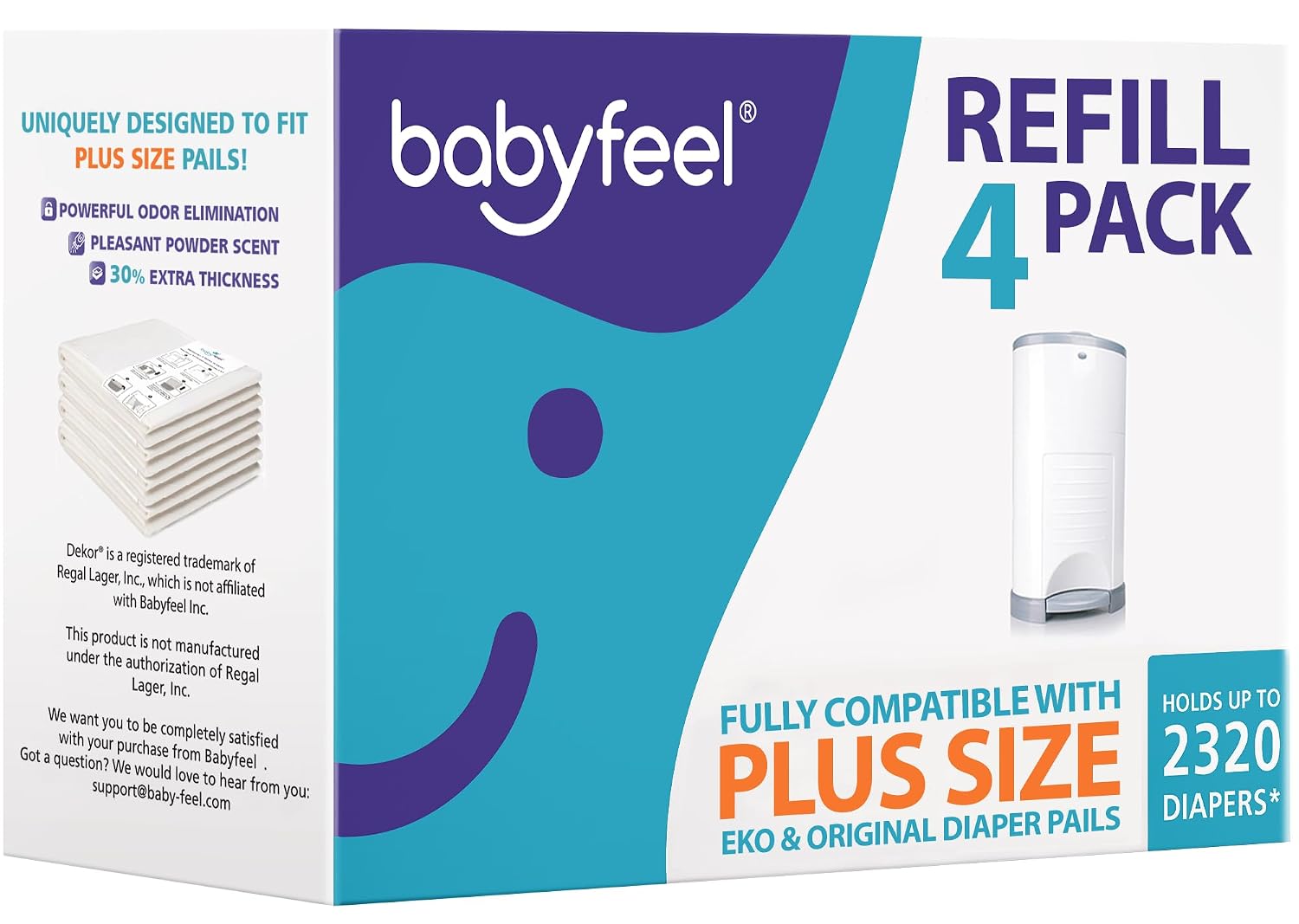 Babyfeel Refill Bags Compatible with DEKOR PLUS Diaper Pails, 4 Pack