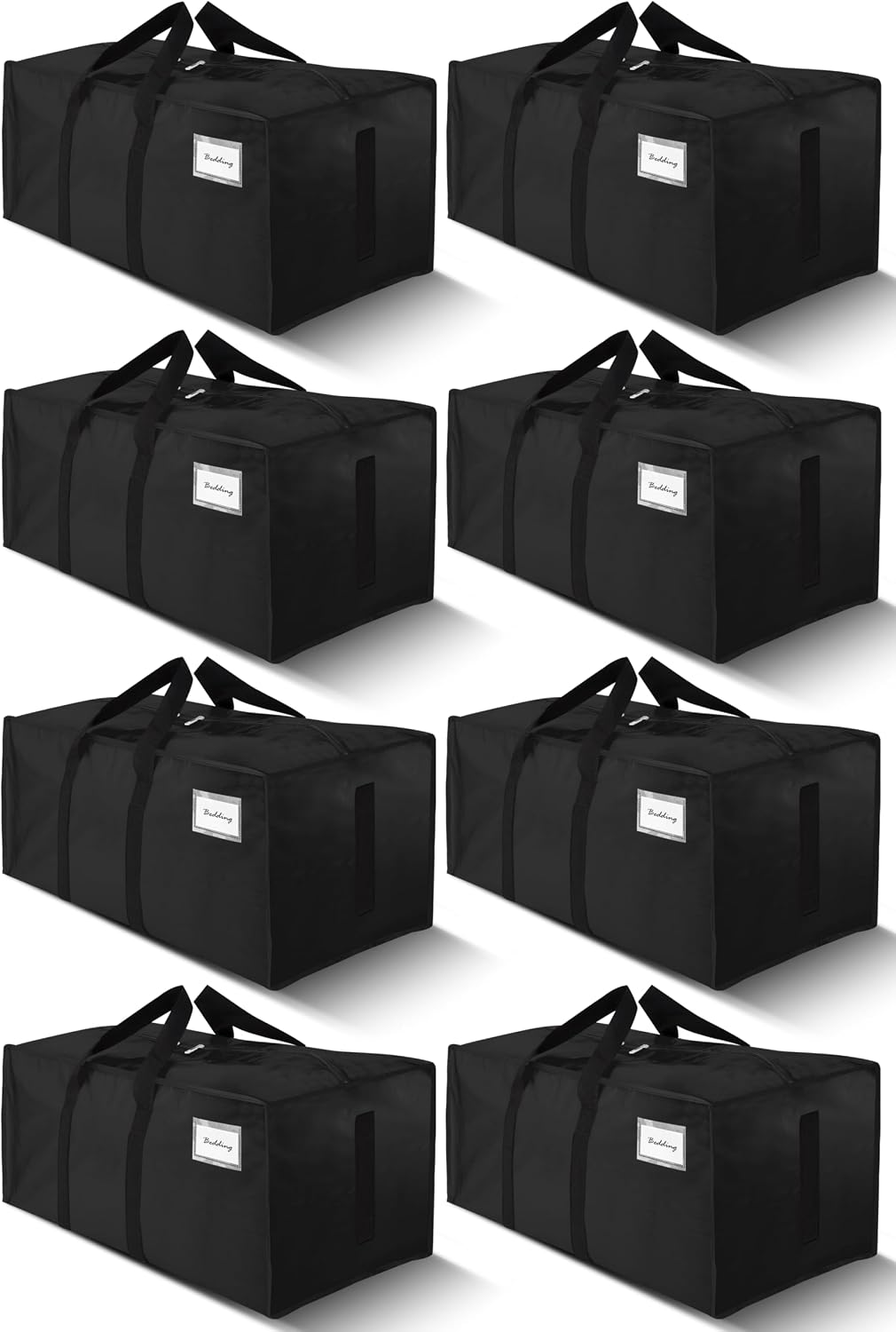 HOMESURE8 Pack 40 Gal Large Strong Moving Bags with Zippers & Carrying Handles - Water-Resistant - Heavy Duty Storage Tote for Space Saving, Fold Flat, Alternative to Moving Box (Black)