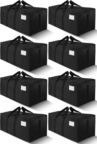 HOMESURE8 Pack 40 Gal Large Strong Moving Bags with Zippers & Carrying Handles - Water-Resistant - Heavy Duty Storage Tote for Space Saving, Fold Flat, Alternative to Moving Box (Black)