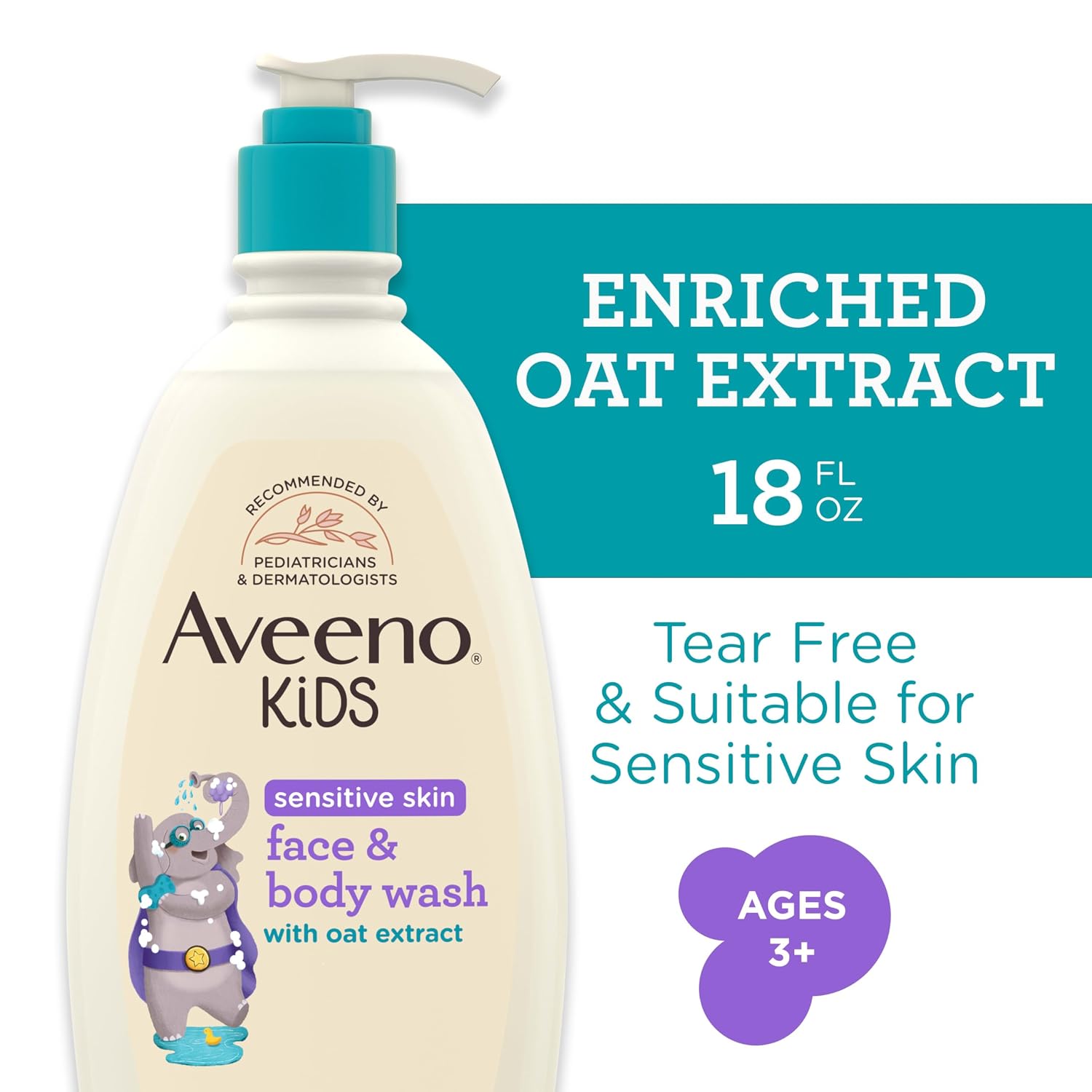 Aveeno Kids Sensitive Skin Face & Body Wash, 2 Pack, 2 x 18 fl. oz