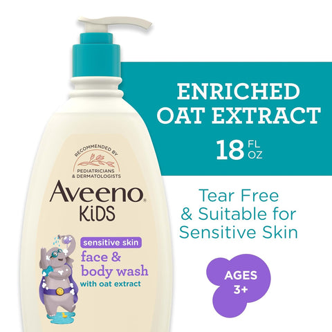 Aveeno Kids Sensitive Skin Face & Body Wash, 2 Pack, 2 x 18 fl. oz