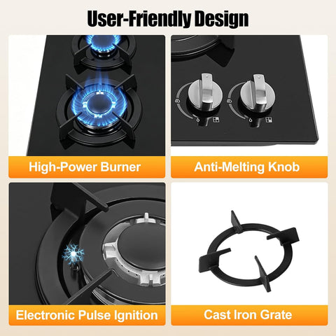 4 Burner Gas Cooktops, Built-in Countertop Gas Stove NG/LPG Tempered Glass Electronic Ignition Hob with Tempered Glass Panel for Home Kitchens, Restaurants，RV and Outdoor Use