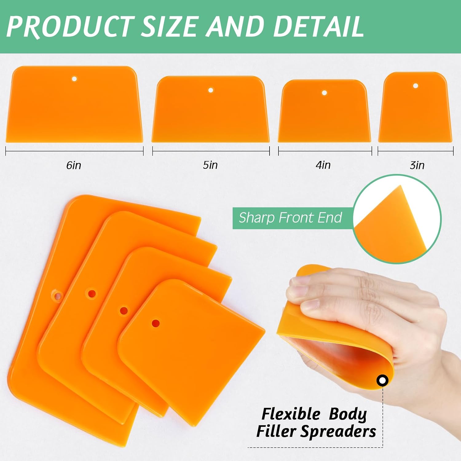 Frienda 12 Pcs Body Filler Spreaders Plastic Tools for Automotive Applying Putties Glazes Caulks and Paint (4 Sizes)
