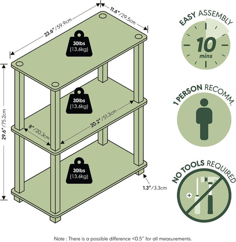 Furinno TURN-S-TUBE Storage Shelves Set of 2, 3-Tier Book Shelf, Corner Shelf, Toolless Open Shelves, Square Tubes, for Organization and Storage, Living Room, Garage, Home Office, Americano