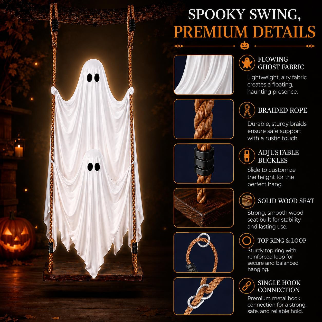 Halloween Hanging Ghost Decorations Outdoor,5 FT Large Swinging Ghost Set