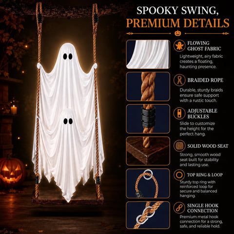Halloween Hanging Ghost Decorations Outdoor,5 FT Large Swinging Ghost Set