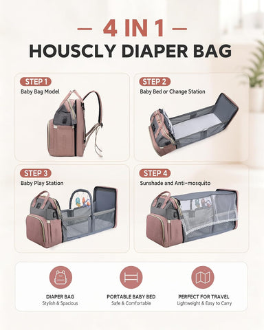 houscly Diaper Bag Backpack with Changing Station, 25L Large Capacity