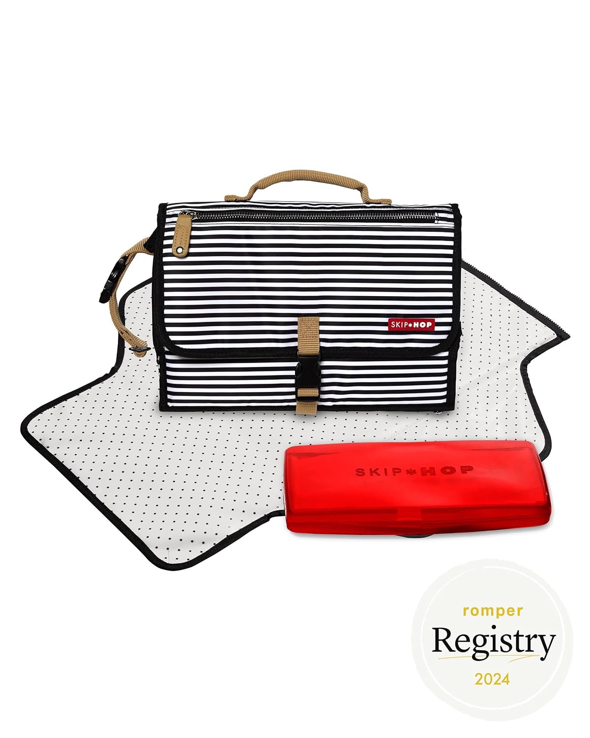 Skip Hop Pronto Signature Portable Changing Mat, Cushioned Diaper Changing Pad with Built-in Pillow, Black Stripe