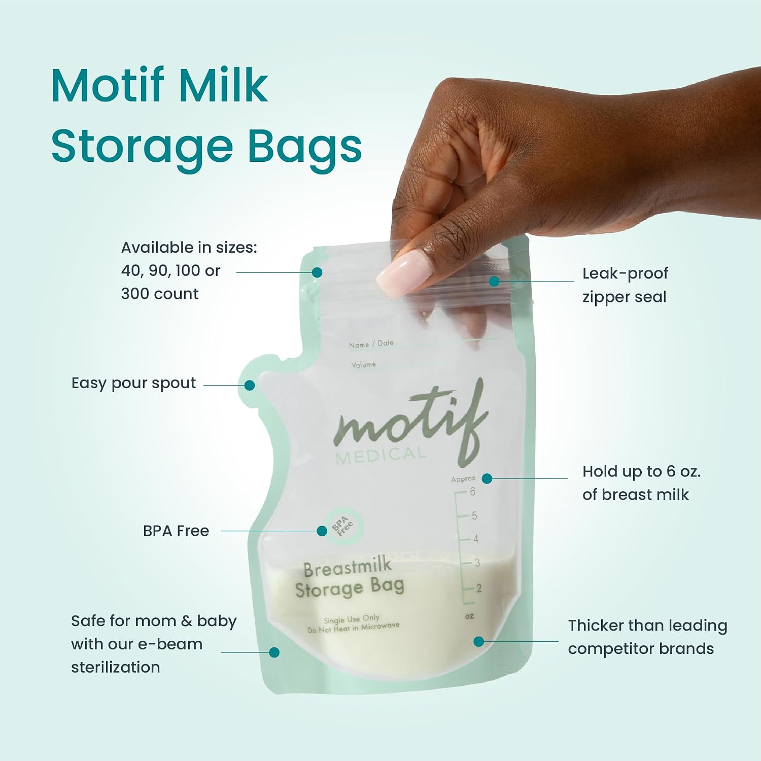 Motif Medical Breastmilk Storage Bags, 90 Count