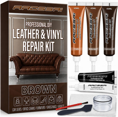 Brown Leather Repair Kit for Furniture & Couches, Car Seat Vinyl Repair Kit