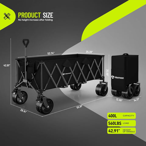 Hikemoon 400L Ultra Large Collapsible Wagon with Big Wheels - Black