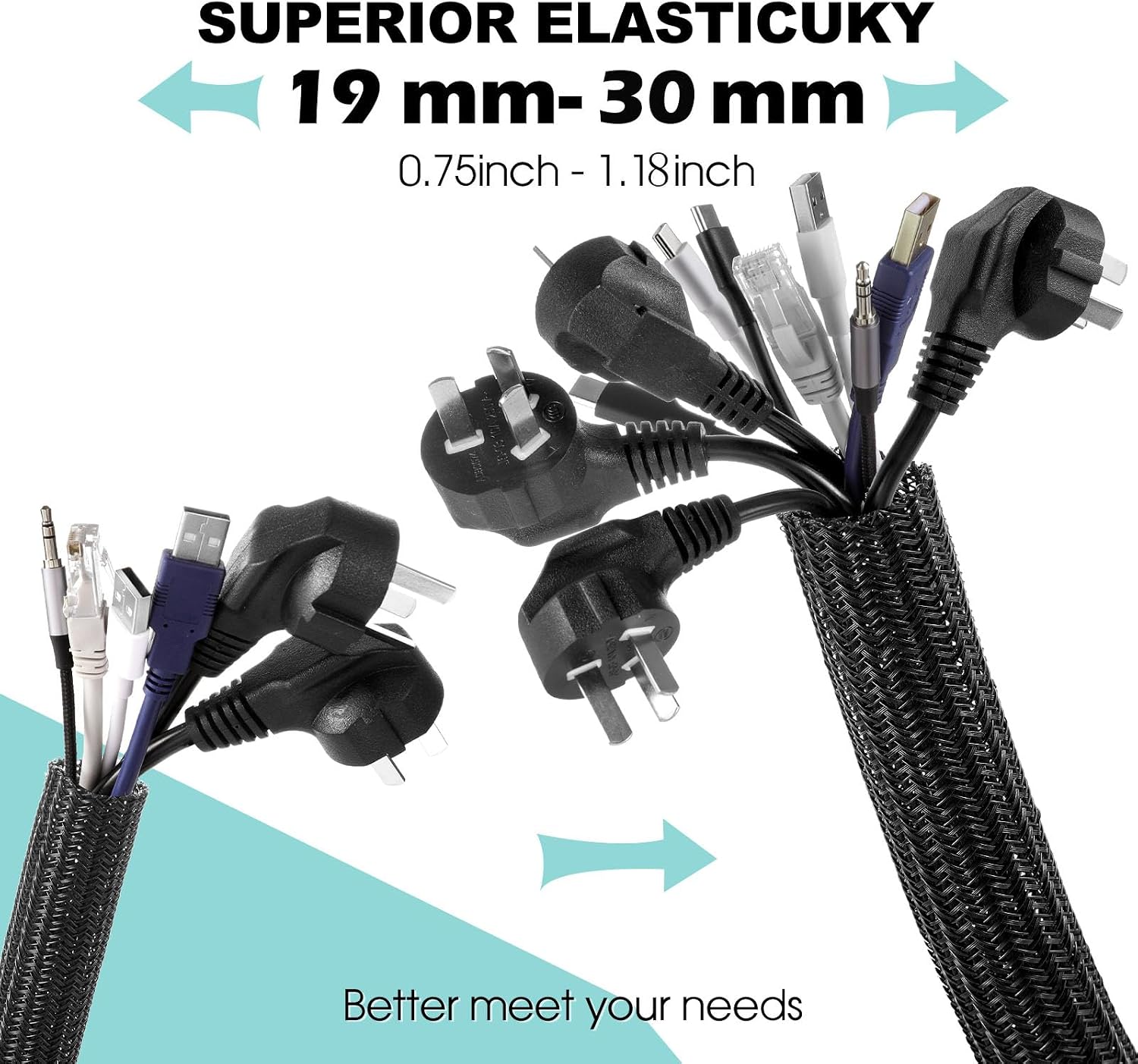 AGPTEK Cable Sleeve, 20ft - 1.2 inch Cable Management Cord Hider, Black