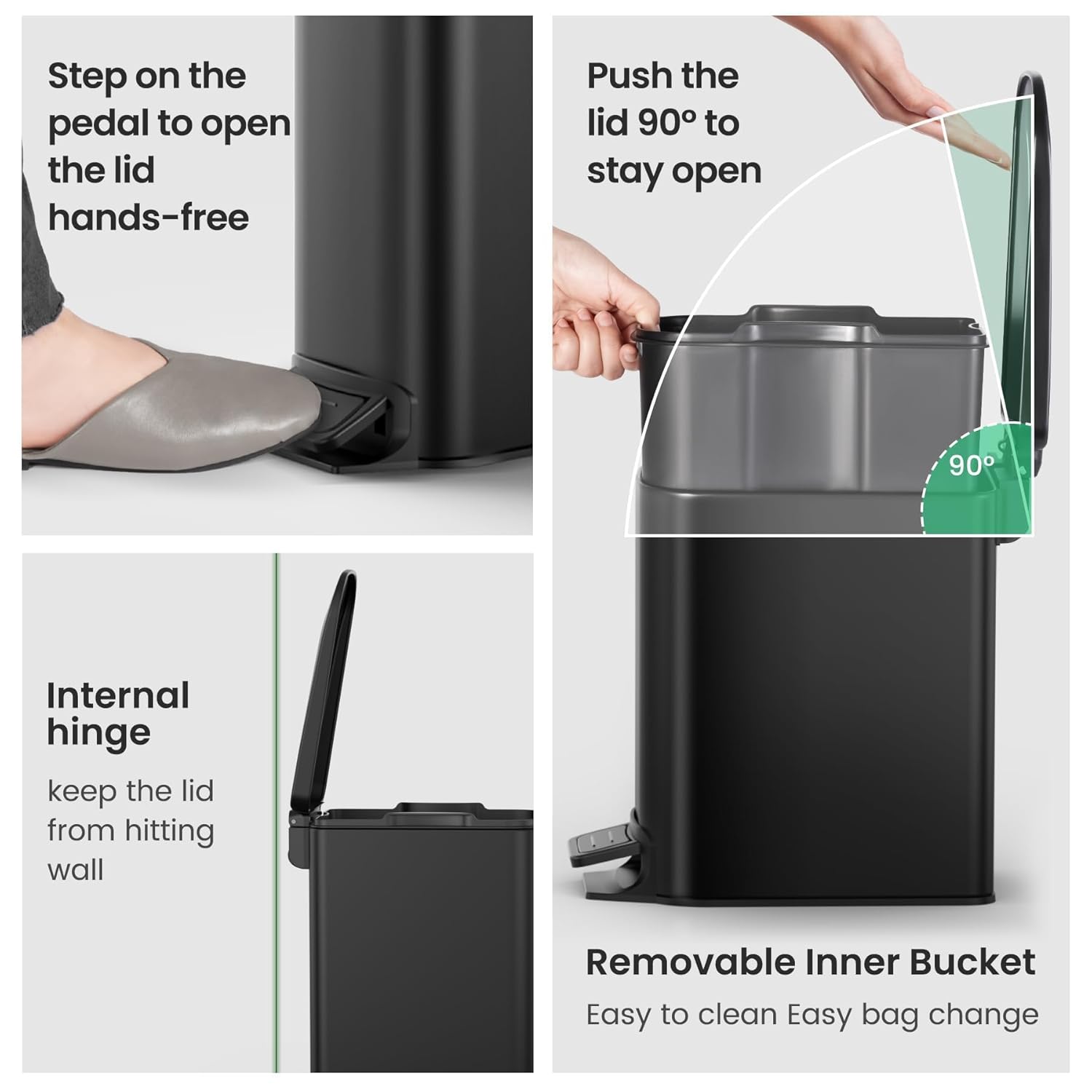 Cesun Small Bathroom Trash Can with Lid, 1.6 Gal, Soft Close, Matte Black