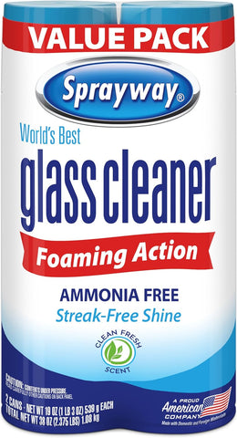 Sprayway Glass Cleaner Foaming Aerosol Spray, 19oz, Pack of 2 | Ammonia-Free, Streakless, Fast-Acting | Cleans & Polishes Glass Surfaces | Fresh Scent, Removes Fingerprints, Dust, Dirt, Smoke Film