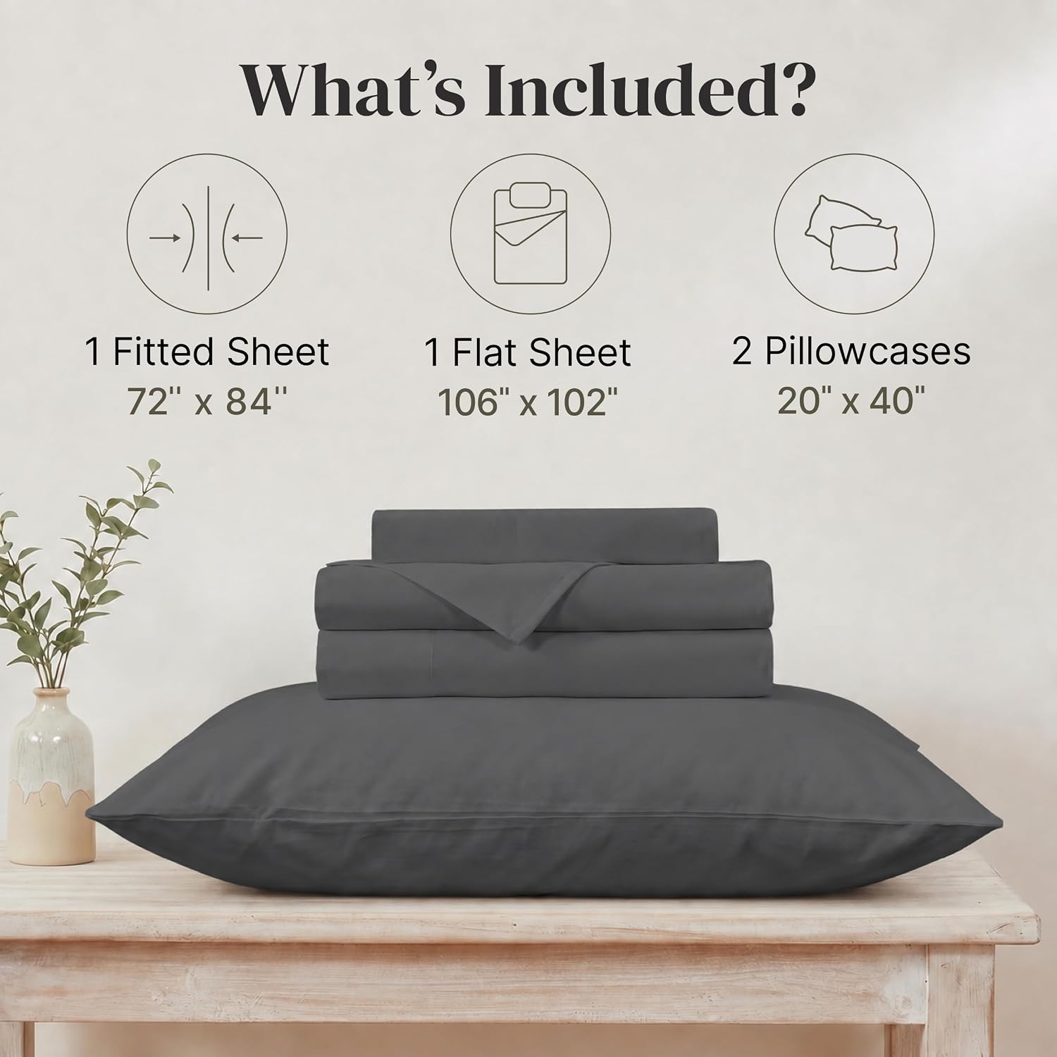 Modern Threads 4-Piece Ultra Soft Microfiber Bed Sheets Set, Wrinkle Free Sheets with Deep Pockets Fitted Sheet, Flat Sheet & Pillowcases, Lightweight Breathable Bedding, Charcoal, California King