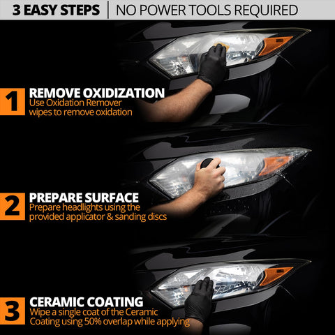 CERAKOTE® Ceramic Headlight Restoration Kit – Guaranteed To Last As Long As You Own Your Vehicle – Brings Headlights Back to Like New Condition - No Power Tools Required - 10 Wipe Kit