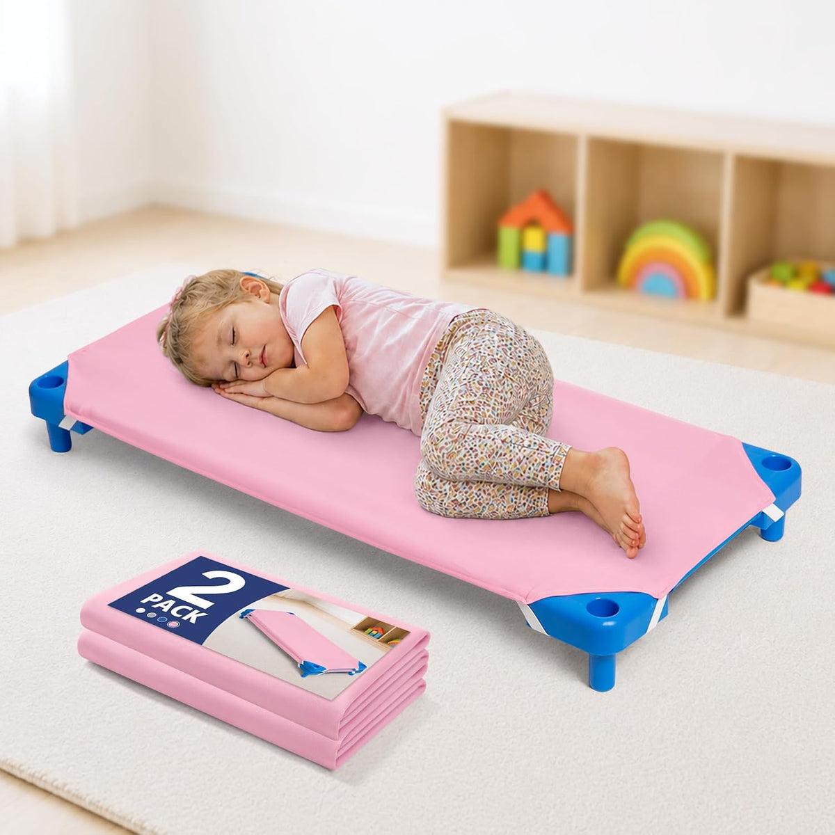 Comfyanno Cot Sheets for Daycare Toddler Size - Fits 23" x 40" Cot, 2 Pack, Daycare Essentials, Soft & Comfortable Fitted Cot Cover, for Preschool Kids/Girls Nap Time, Brushed Microfiber - Pink