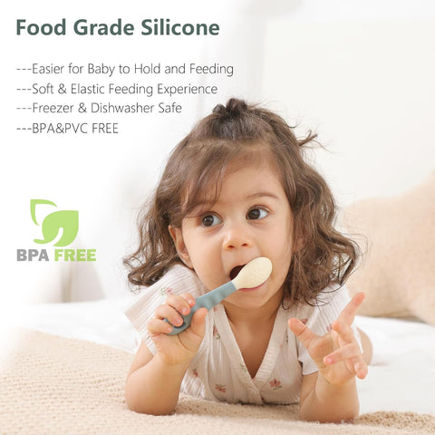 Seposeve Silicone Baby Spoons (4-Pack) – Soft BLW Self Feeding Spoons for Babies 6+ Months, Gum-Friendly First Stage Infant Spoons, BPA-Free, Dishwasher Safe (2 Green, 2 Blue)