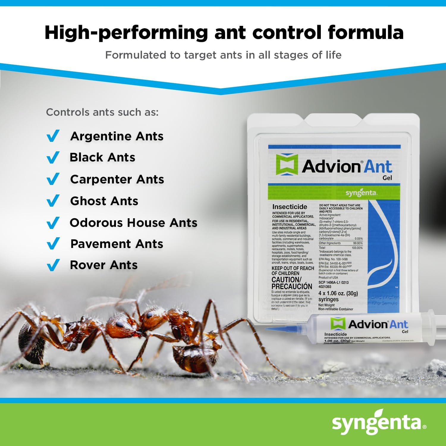 Advion Ant Gel Bait, 4 Tubes x 30-Grams, 4 Plungers and 4 Tips, Effective Bait, Formulated with 0.05% Indoxacarb, Indoor and Outdoor Use, Killer Gel for Control of Most Major Ant Species