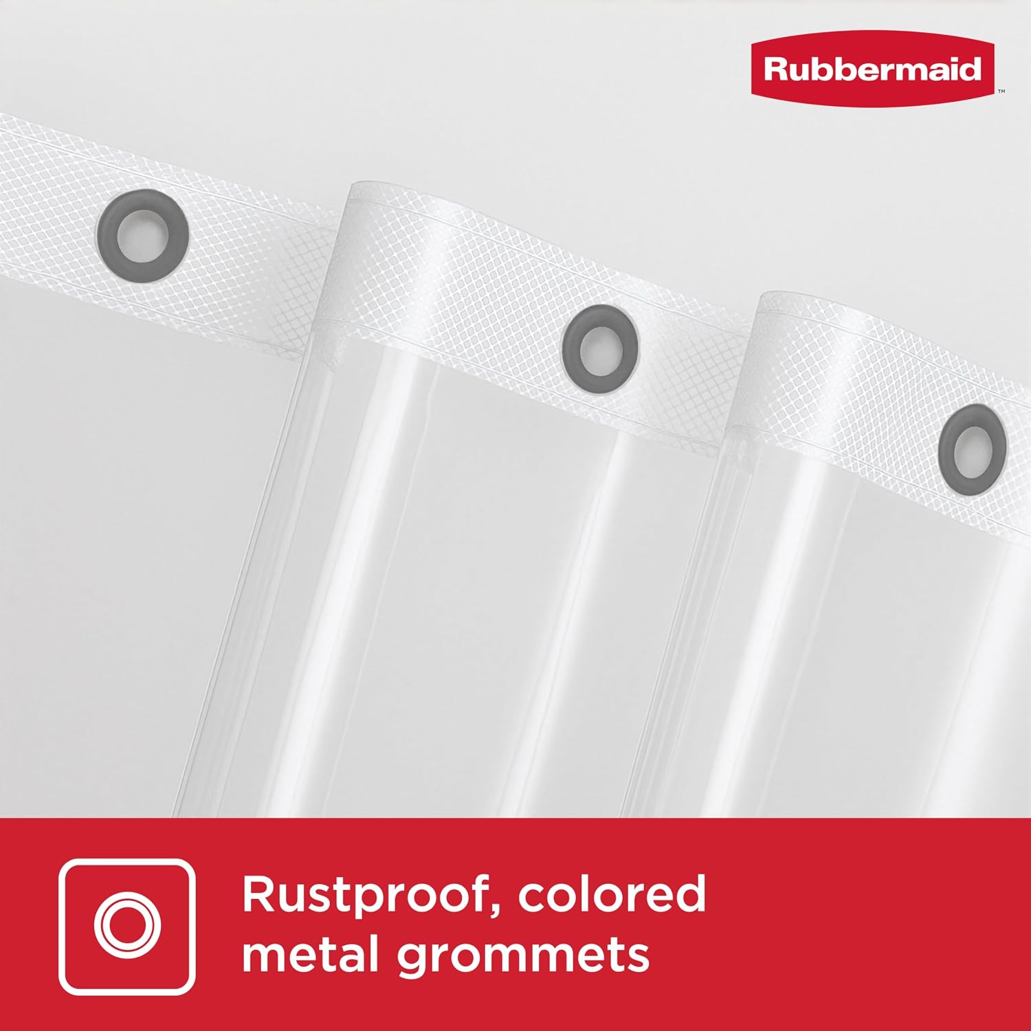 Rubbermaid Clear Shower Curtain Liner, Waterproof Heavyweight 8g PEVA Shower Liner for Bathroom, with Weighted Magnets and Rustproof Charcoal Gray Grommets, 70x72, Standard Size, Clear